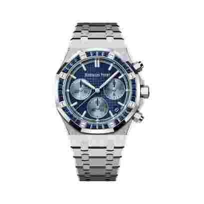 Audemars Piguet Royal Oak 26240BC.SS.1320BC.01 White Gold Baguette-cut Blue Sapphires Bezel 41mm Blue Dial Men’s Watch