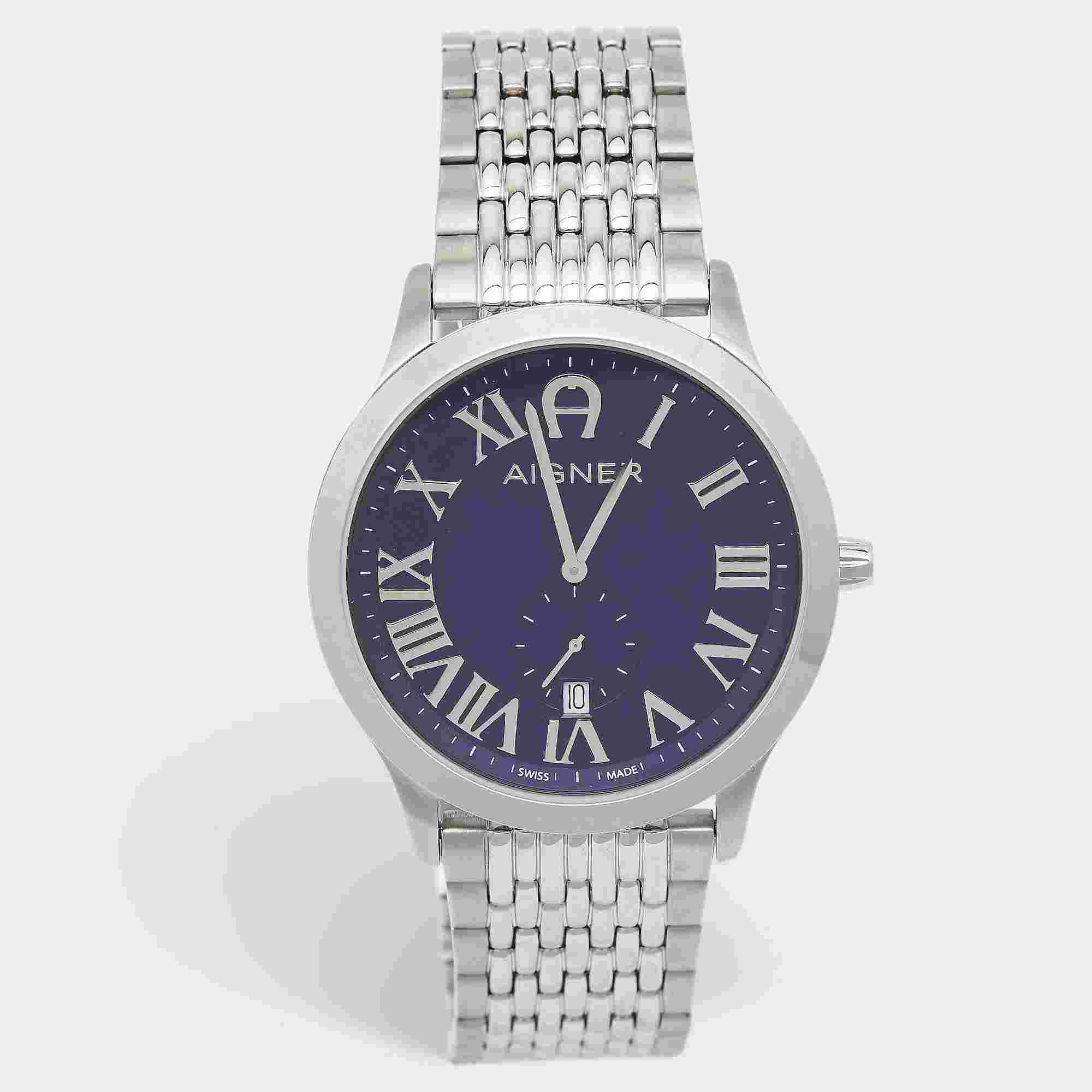 Aigner Blue Stainless Steel Treviso A44100 Men's Wristwatch 42 mm