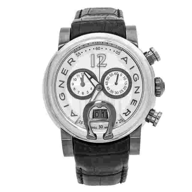 Aigner Silver White Two-Tone Stainless Steel Bari A37500 Men's Wristwatch 46 mm