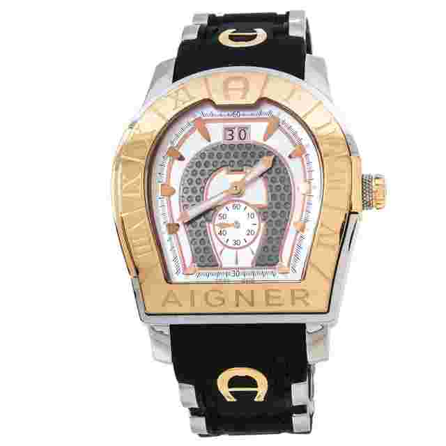 Aigner Two Tone Stainless Steel & Rubber Roma A38100 Men's Wristwatch 44 MM