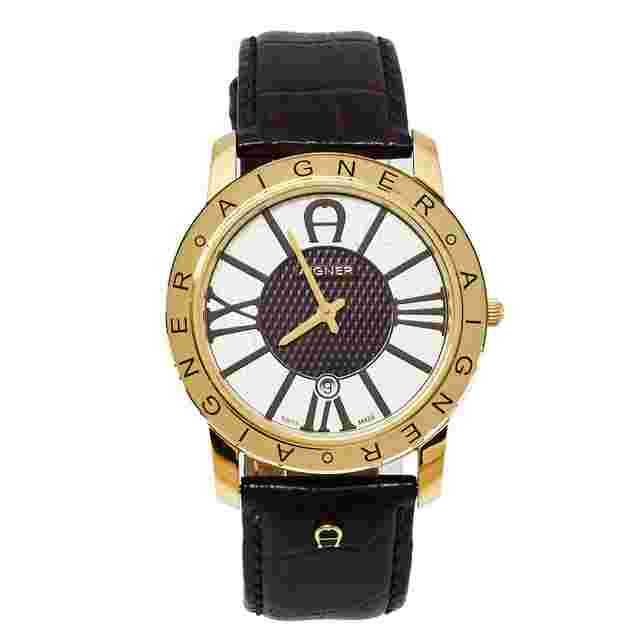 Aigner Gold Tone Stainless Steel & Leather Murano A35100 Men's Wristwatch 40MM