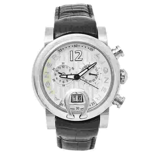 Aigner Silver Stainless Steel & Leather Bari A37500 Men's Wristwatch 44 mm