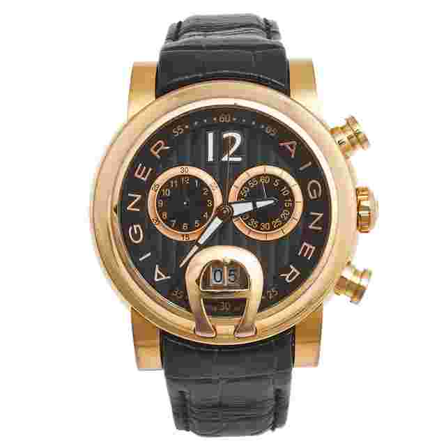 Aigner Brown Rose Gold Plated Stainless Steel Crocodile Bari A37500 Men's Wristwatch 46 mm