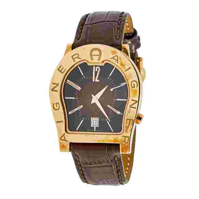Aigner Brown Rose Gold Plated Stainless Steel Crocodile Verona Nuovo 44 A22000 Men's Wristwatch 37 mm