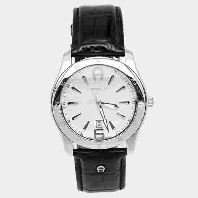 Aigner Silver Stainless Steel Leather Lazio A42000 Men's Wristwatch 44 mm