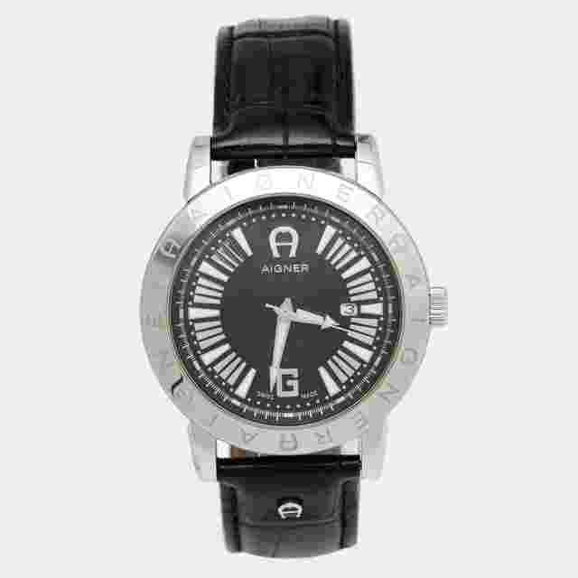 Aigner Black Stainless Steel Leather Cortina A26000 Men's Wristwatch 42 mm