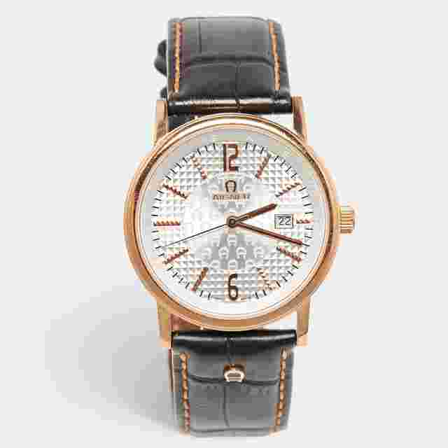 Aigner Silver Rose Gold Plated Stainless Steel Leather Linate II A32100 Men's Wristwatch 38 mm