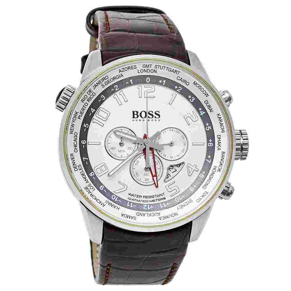 Hugo Boss Silver Stainless Steel Leather 1512739 Men's Wristwatch 44 mm