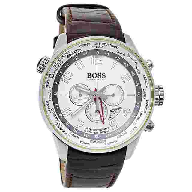 Hugo Boss Silver Stainless Steel Leather 1512739 Men's Wristwatch 44 mm
