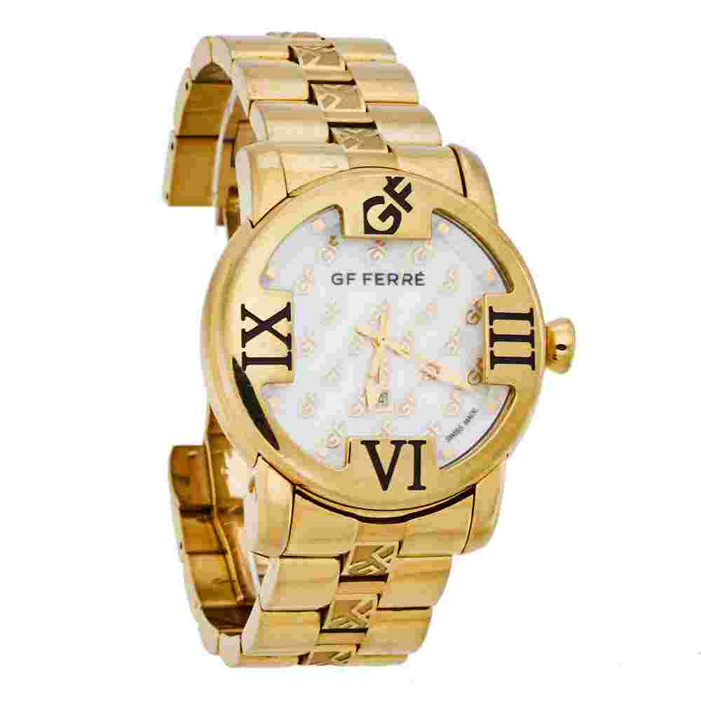 GF Ferre Mother of Pearl Gold Plated Stainless Steel GF.9025B Quartz Men's Wristwatch 41MM