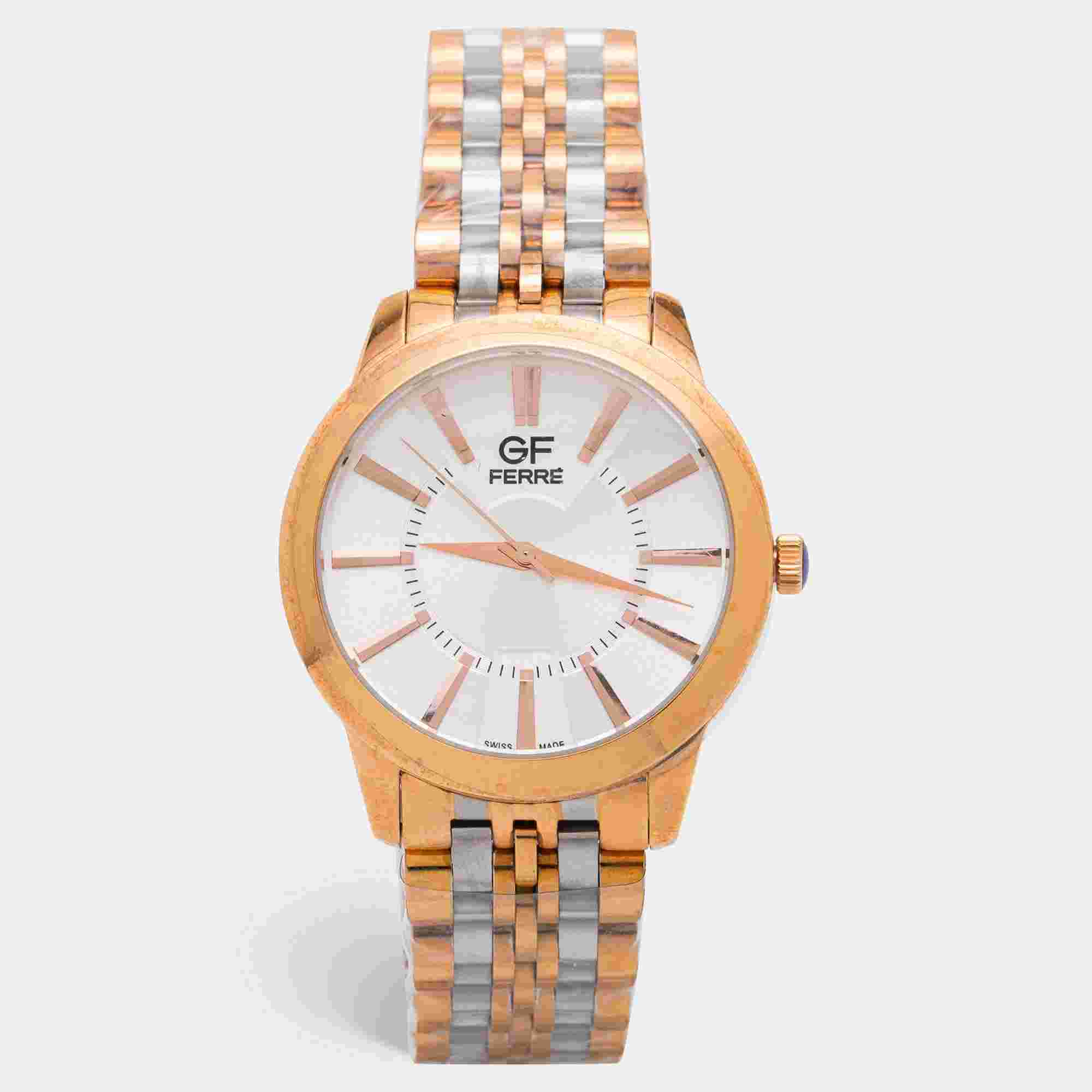 GF Ferre Silver Two Tone Stainless Steel GFRG74391.1B.2 Unisex Wristwatch 40 mm
