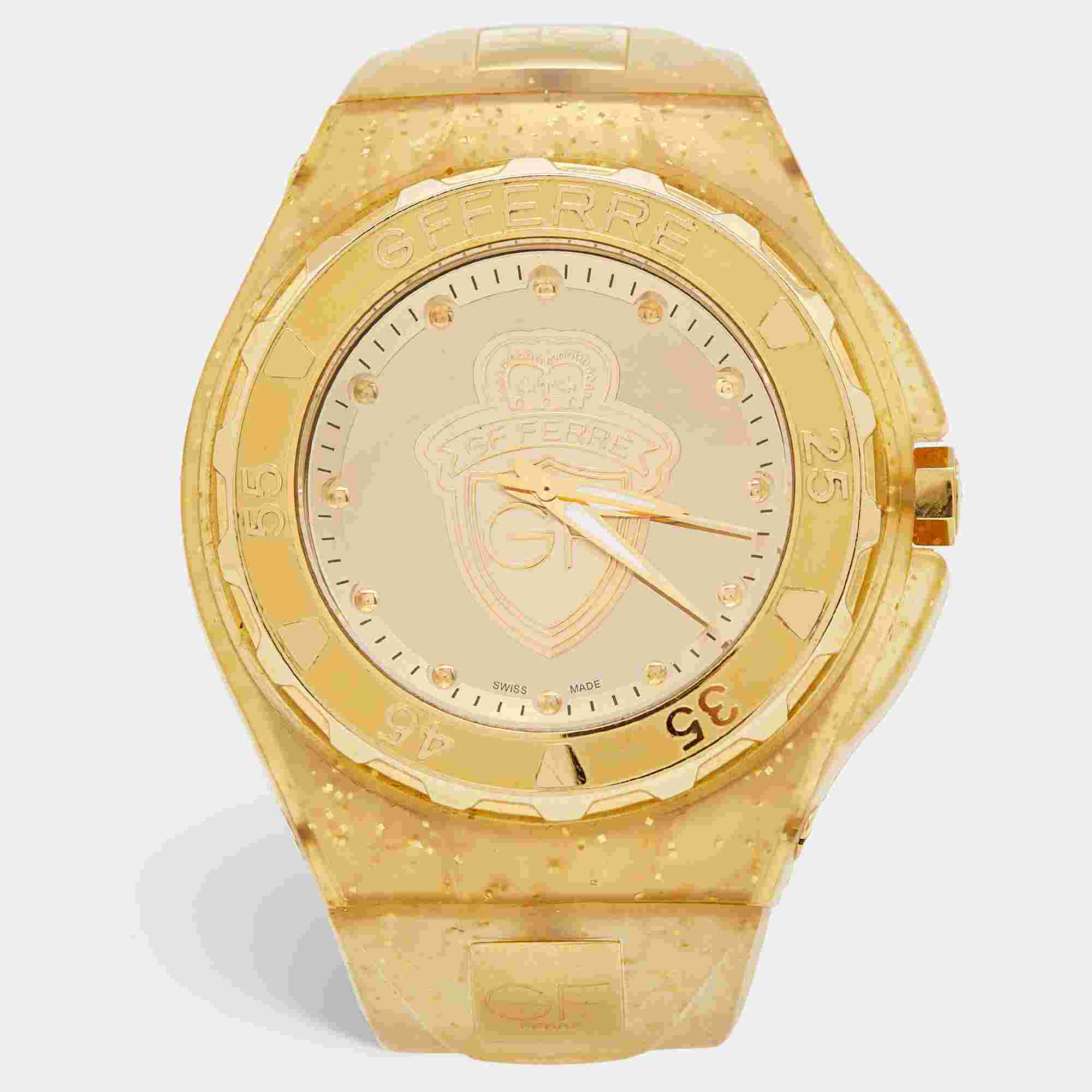 GF Ferre Champagne Gold Plated Stainless Steel Rubber 9024J Women's Wristwatch 39 mm