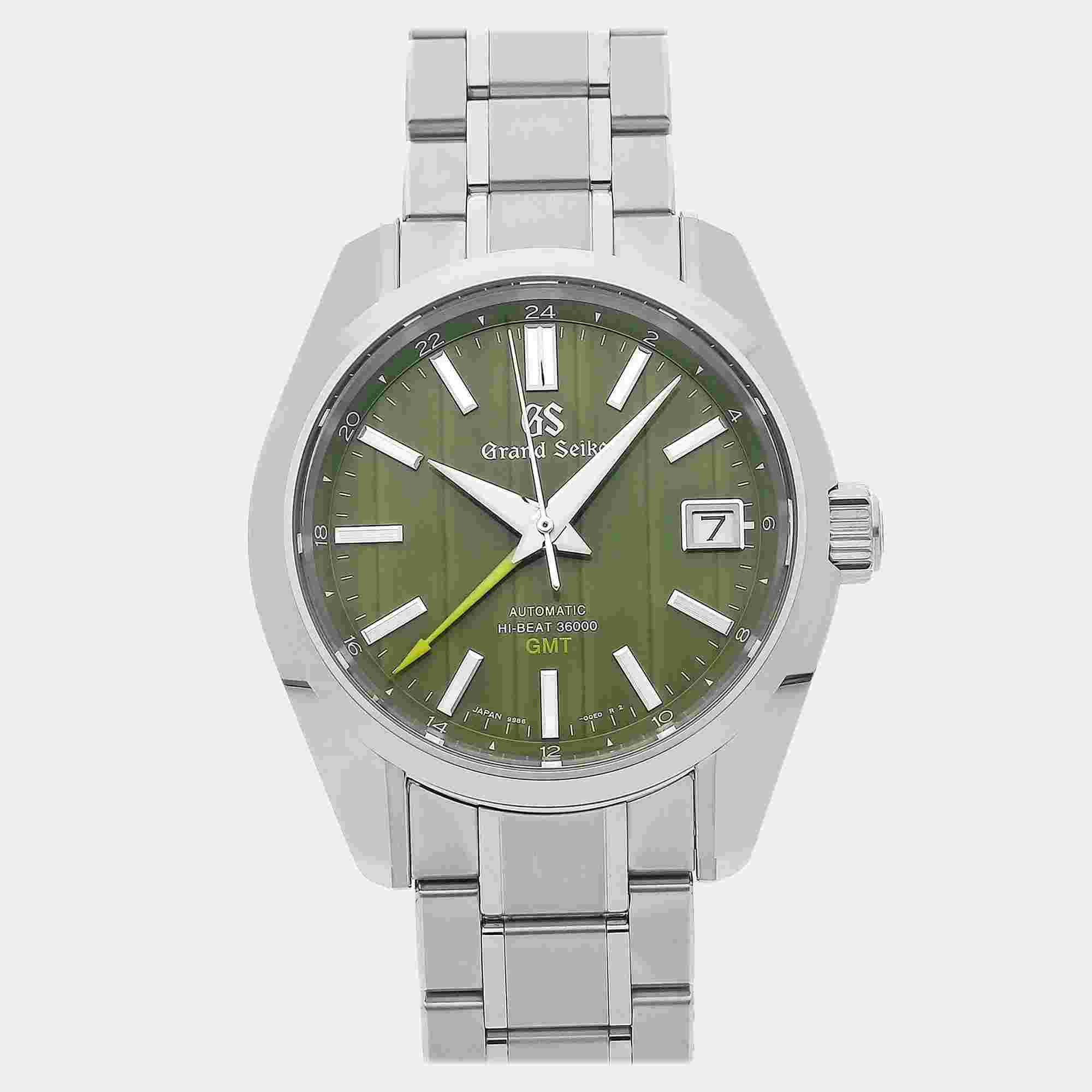 Pre-Owned Grand Seiko Heritage Collection Hi-Beat 36000 GMT SBGJ259 Green Automatic Stainless Steel Men's Wristwatch 40 MM