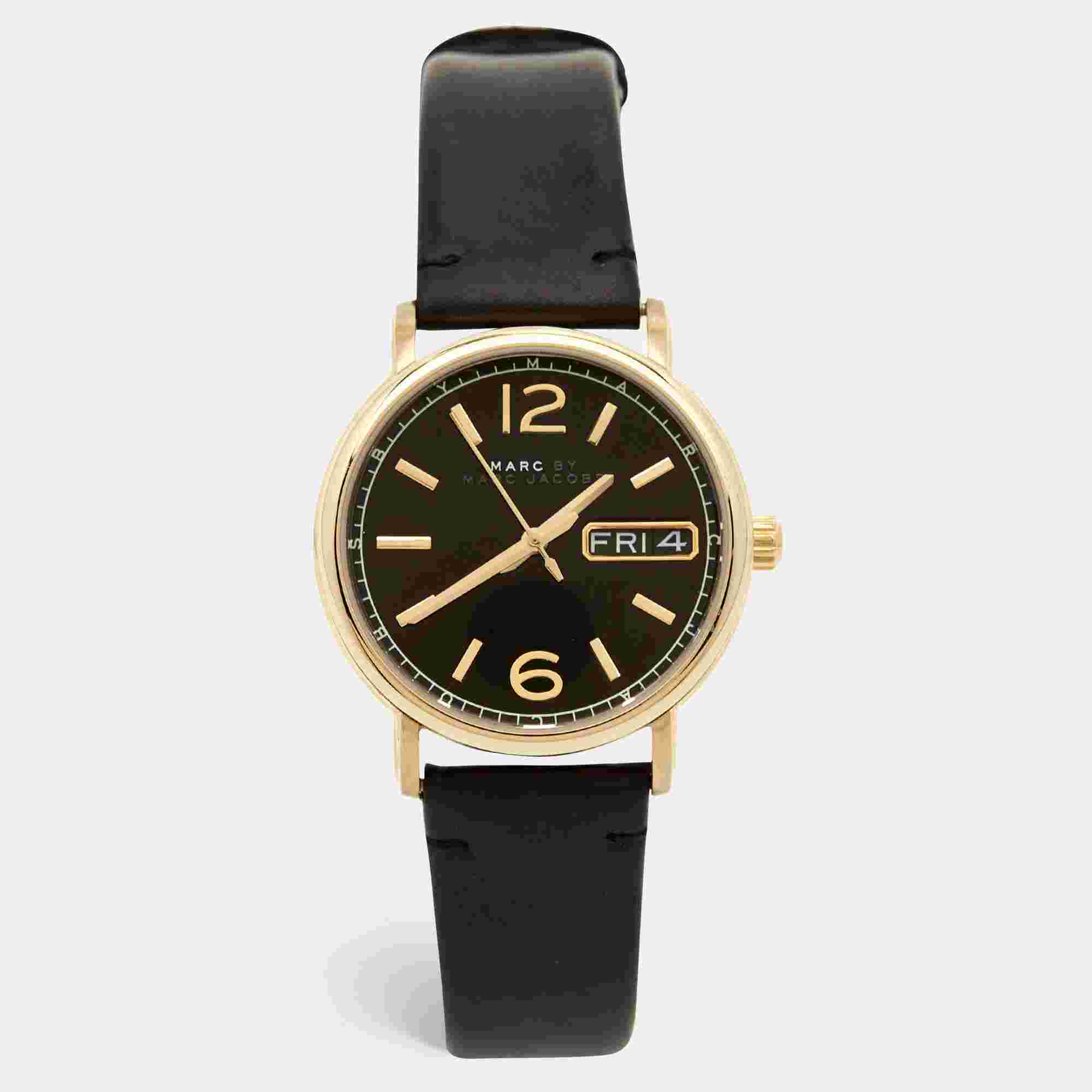 Marc by Marc Jacobs Gold Plated Stainless Steel Leather MBM8651 Unisex Wristwatch 38 mm