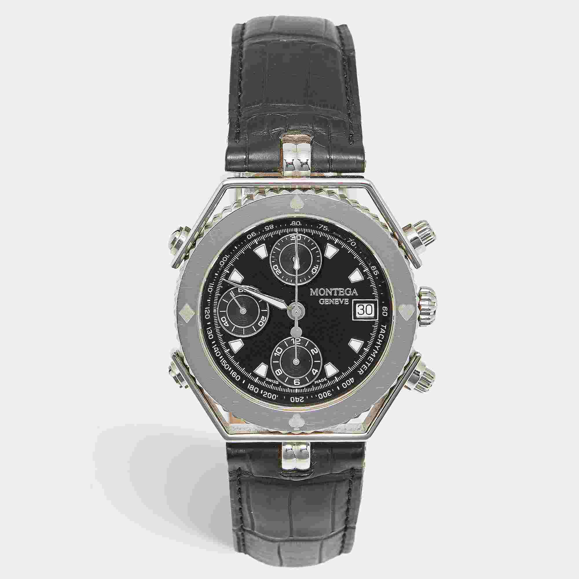 Montega MC03 Black Dial Stainless Steel Alligator Leather Men's Wristwatch 38 mm