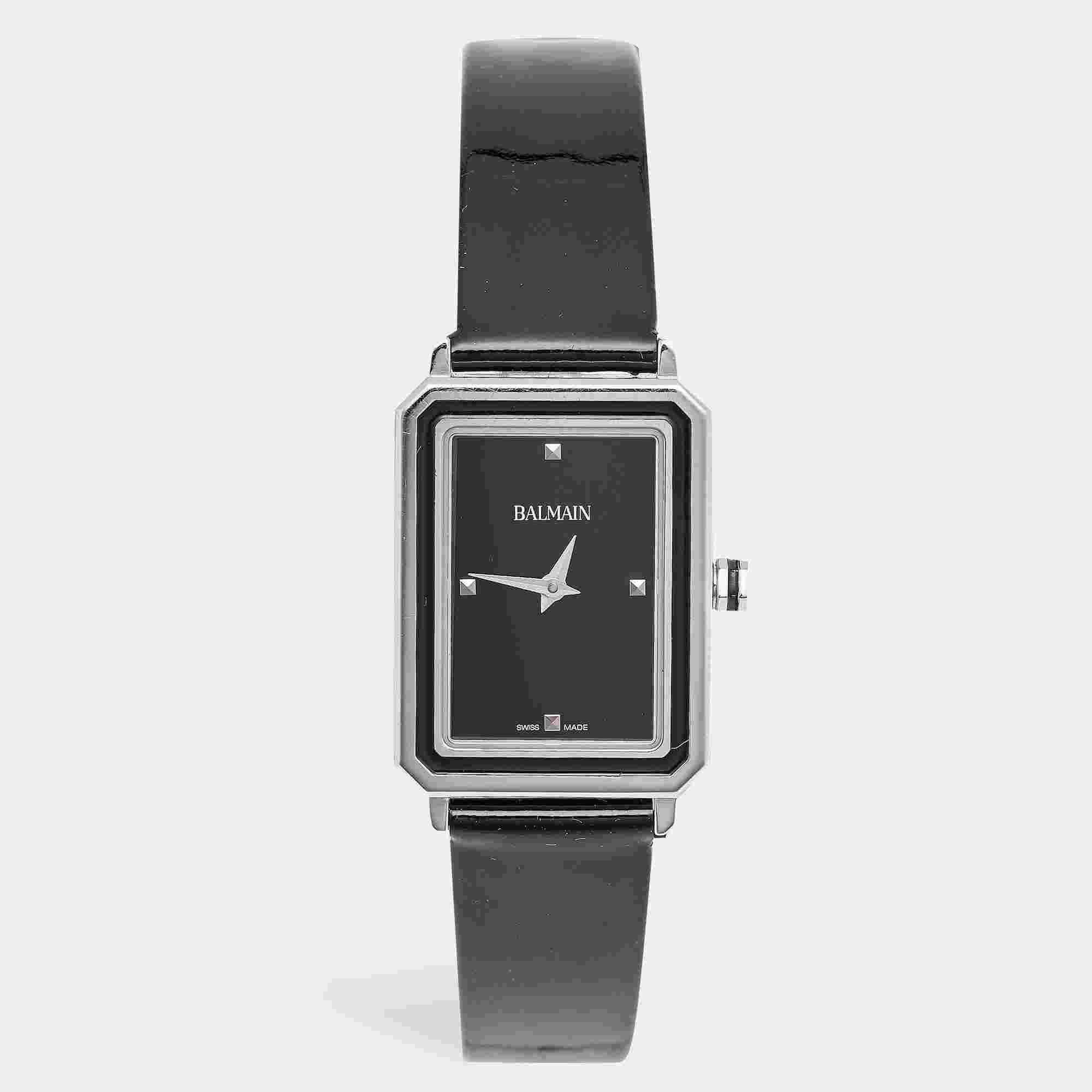 Balmain Eirini B4391.32.66 Black Dial Stainless Steel Patent Leather Women's Wristwatch 25 mm