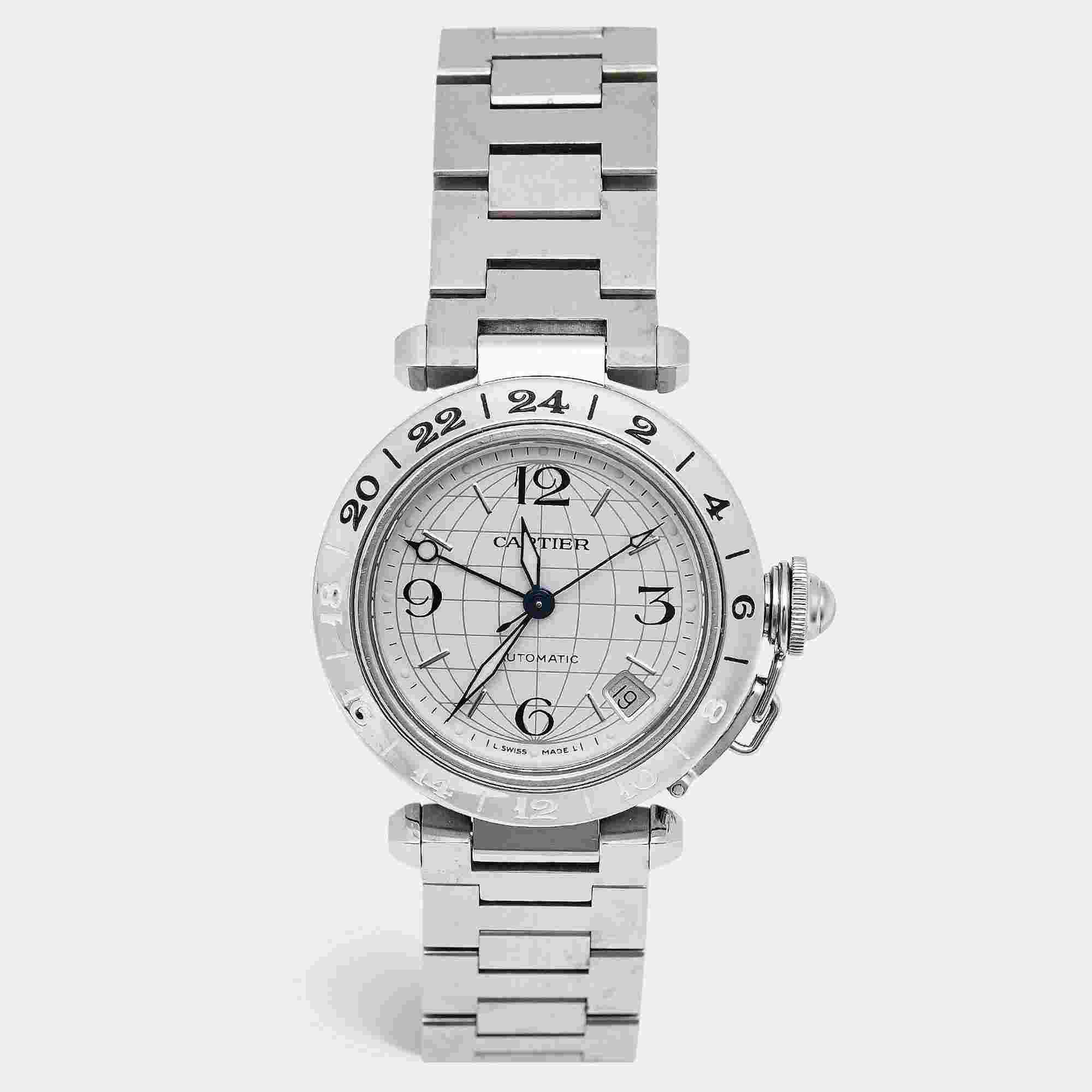 Cartier Pasha De Cartier GMT 2377 Silver Dial Stainless Steel Women's Wristwatch 35 mm