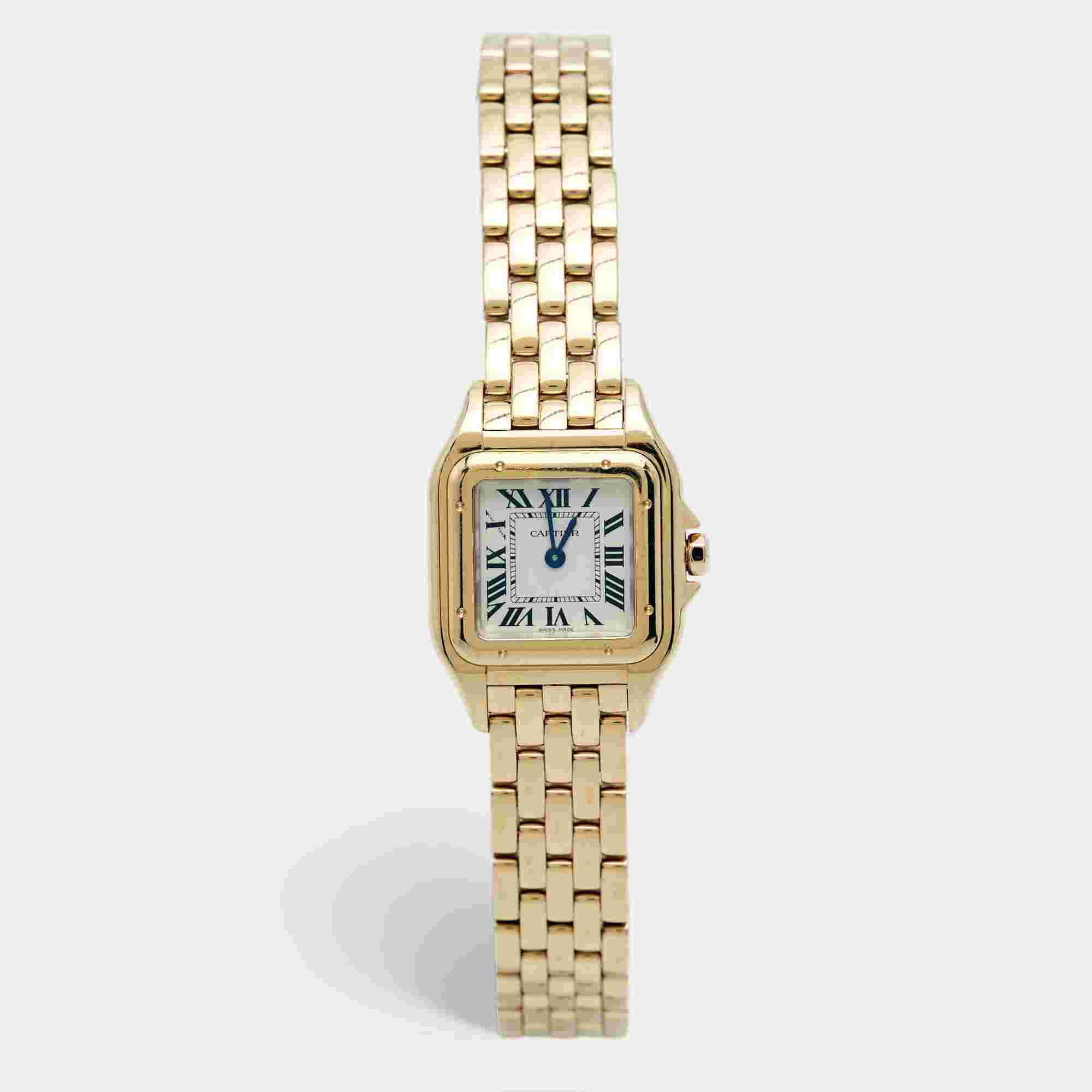 Cartier Panthere De Cartier Small WGPN0047 Silver Dial 18k Yellow Gold Women's Wristwatch 30.3 mm x 22.0 mm
