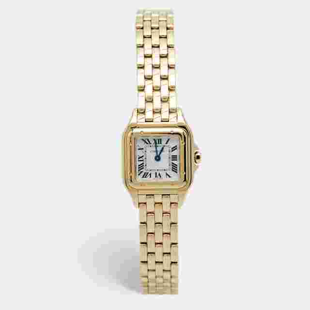 Cartier Panthere De Cartier Small WGPN0047 Silver Dial 18k Yellow Gold Women's Wristwatch 30.3 mm x 22.0 mm