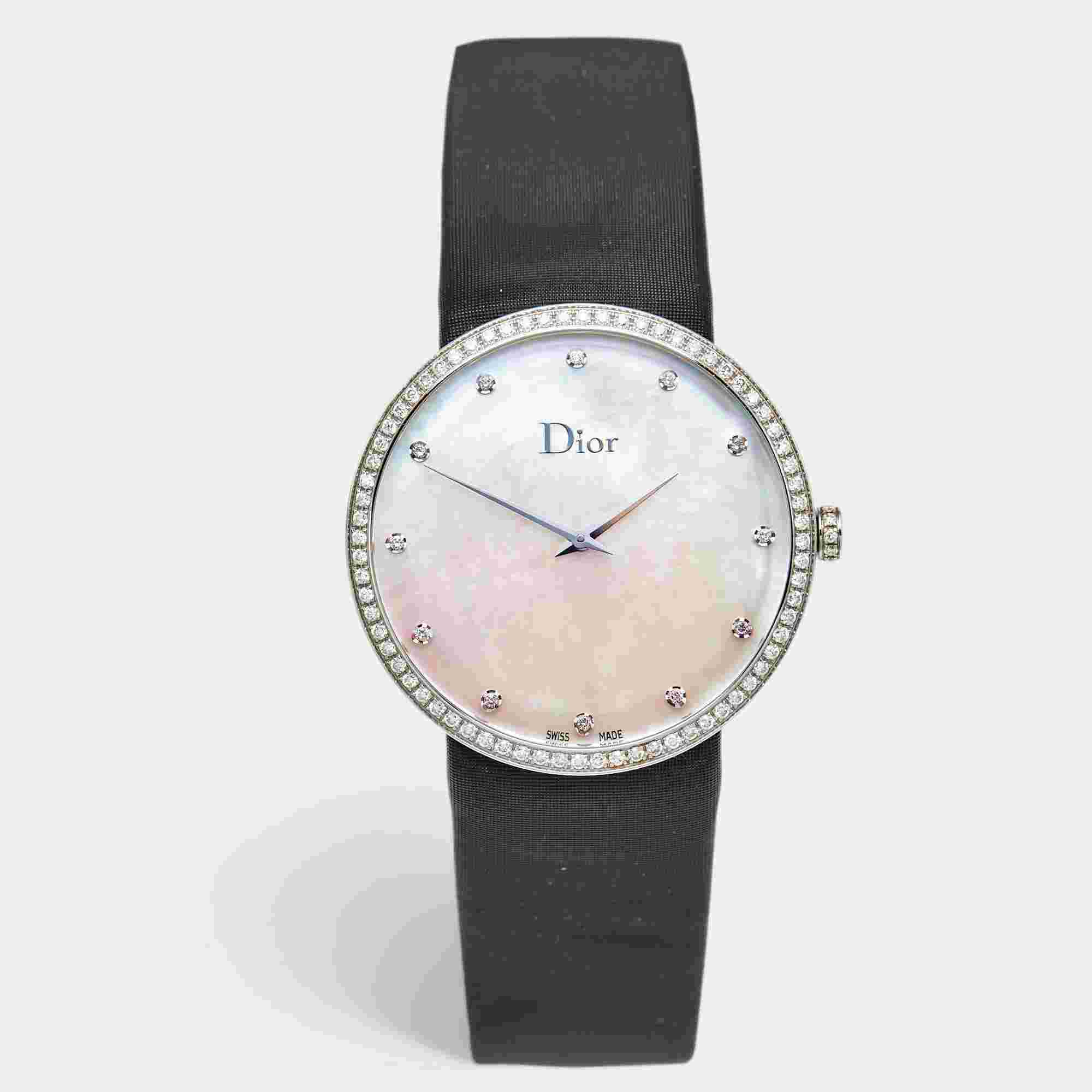Dior La D De Dior CD043114A001 Mother Of Pearl Dial Diamond Stainless Steel Women's Wristwatch 38 mm