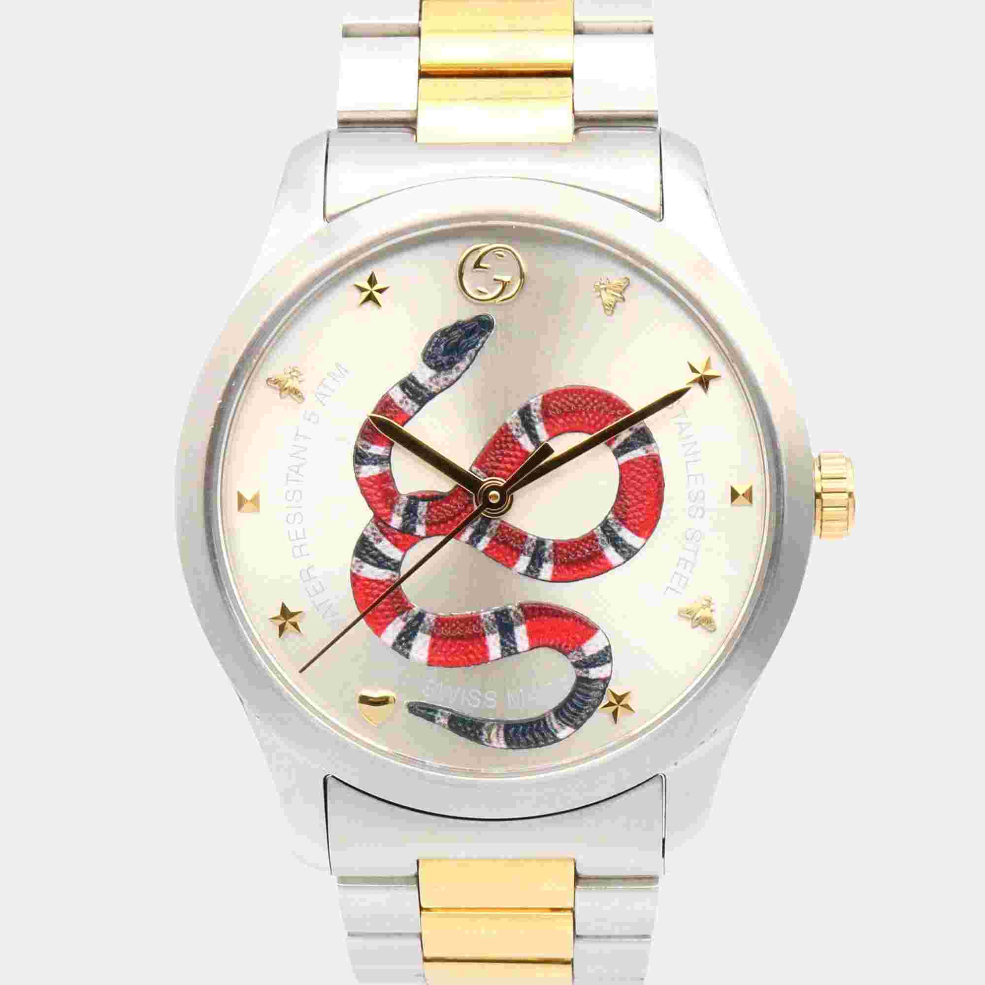 Gucci G-Timeless 126.4 Quartz Silver Gold Plated Stainless Steel Women's Wristwatch 38 mm