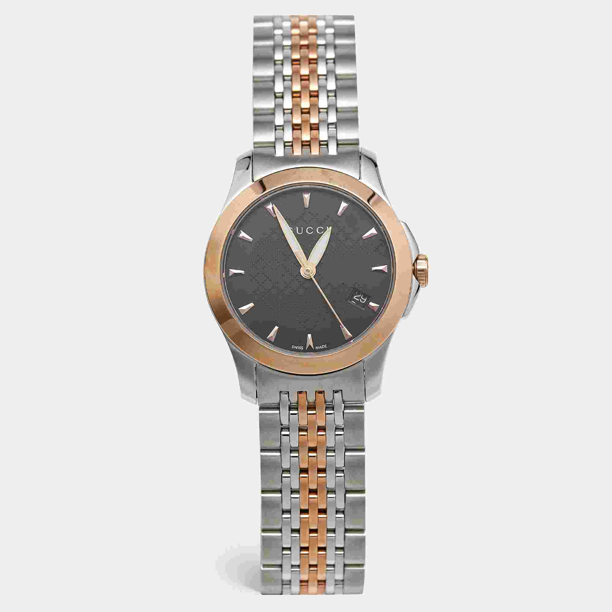 Gucci G-Timeless YA126512 Black Dial Two Tone Stainless Steel Women's Wristwatch 27 MM