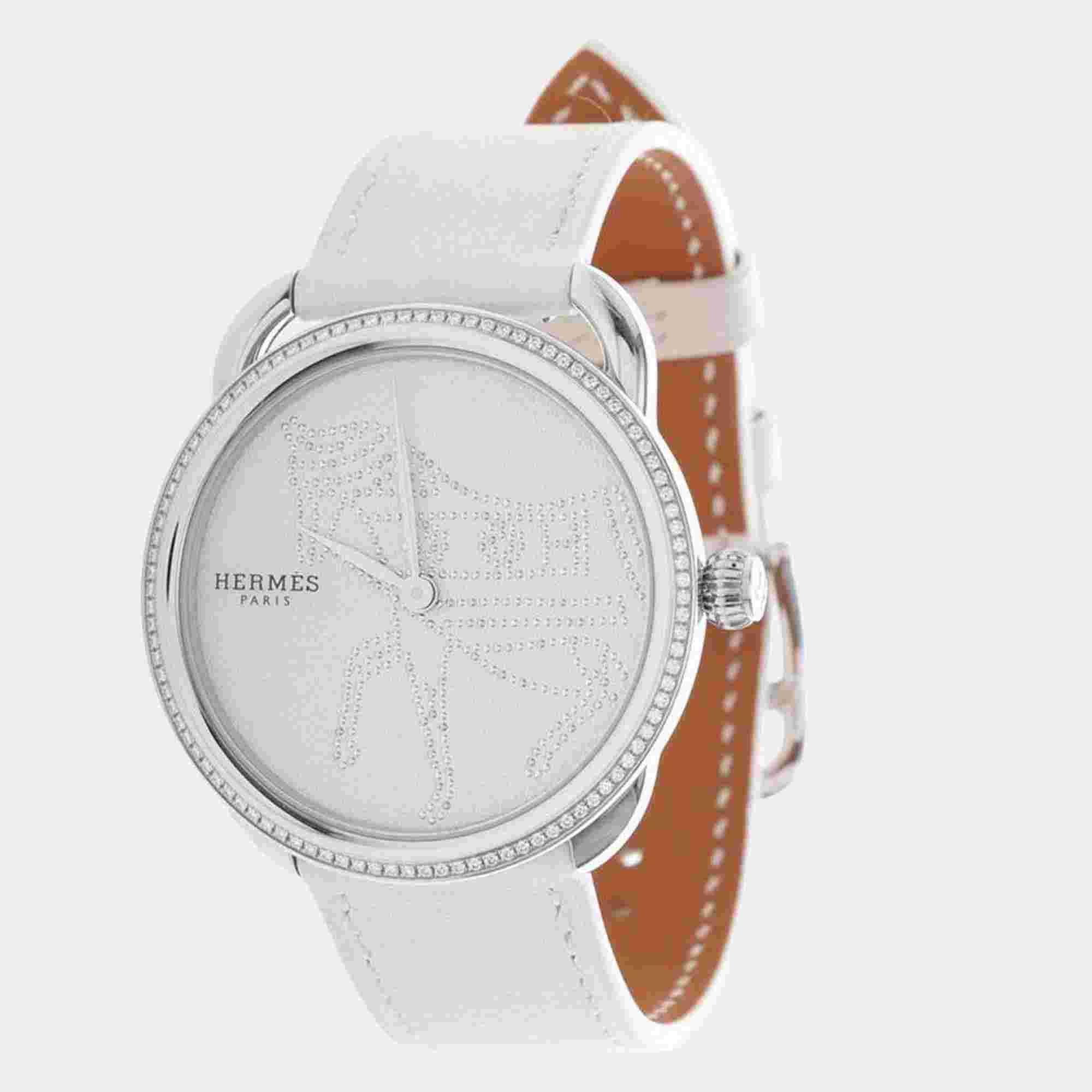 Hermes Arco AR5.430 Quartz White Diamonds Stainless Steel Women's Wristwatch 36mm