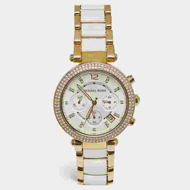 Michael Kors Parker MK6119 White Dial Gold Plated Stainless Steel Acetate Women's Wristwatch 39 mm