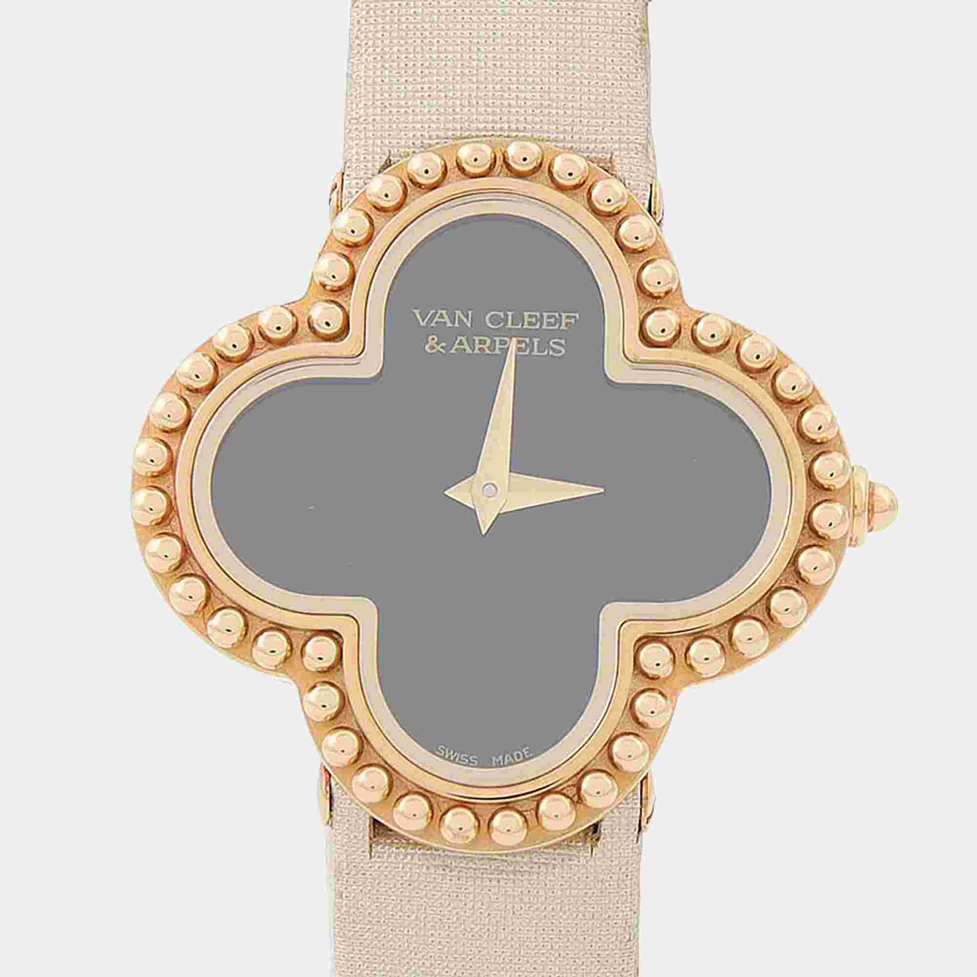 Van Cleef & Arpels Alhambra Quartz Black 18K Yellow Gold Women's Wristwatch 26mm