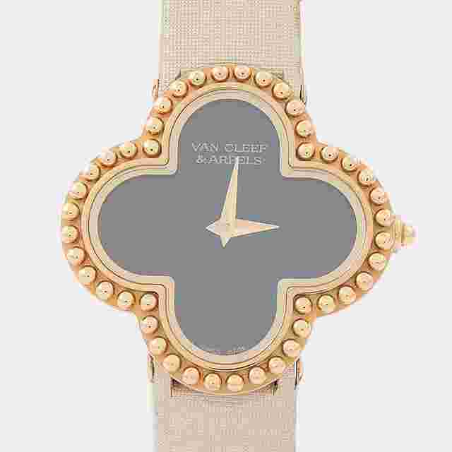 Van Cleef & Arpels Alhambra Quartz Black 18K Yellow Gold Women's Wristwatch 26mm