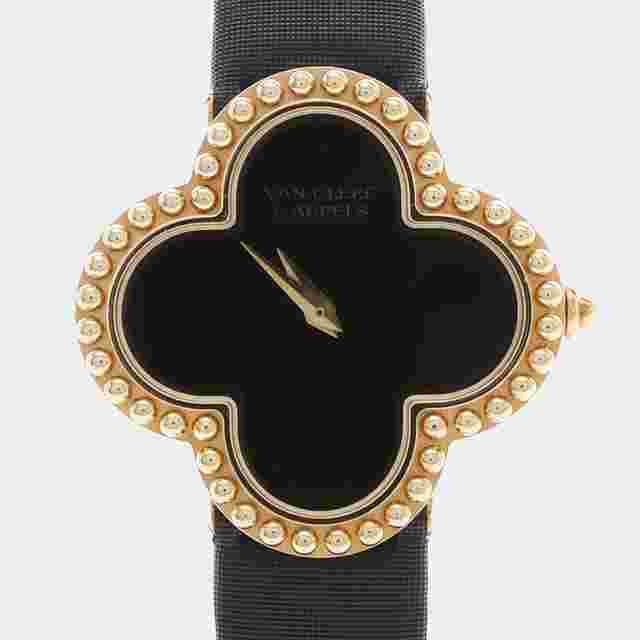 Van Cleef & Arpels Alhambra Black Quartz 18K Yellow Gold Women Wristwatch 26mm