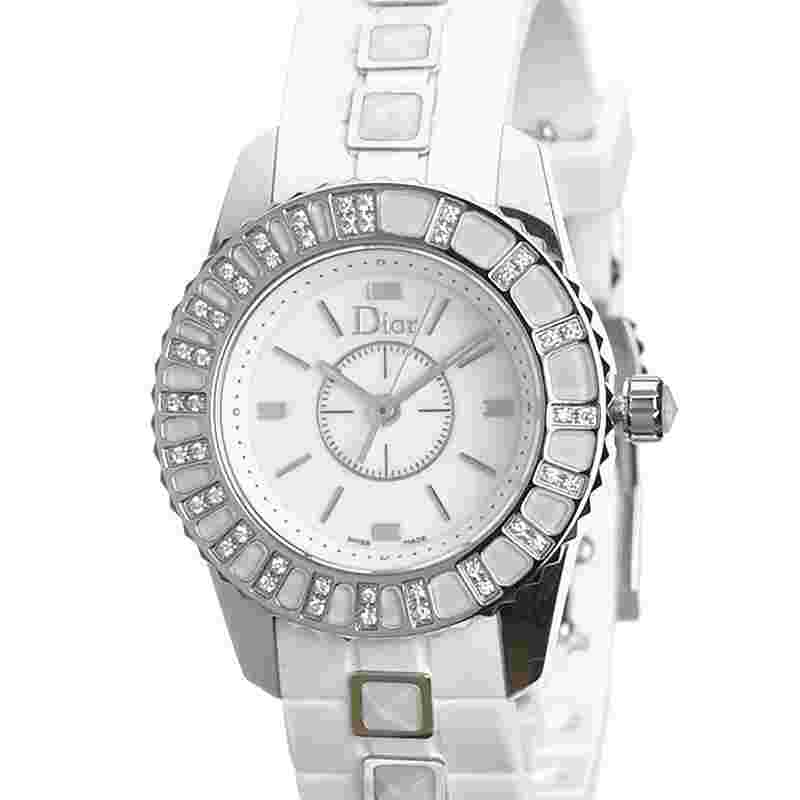 Dior White Stainless Steel Christal Collection Women's Wristwatch 28 MM