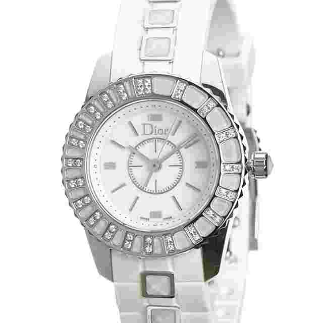 Dior White Stainless Steel Christal Collection Women's Wristwatch 28 MM