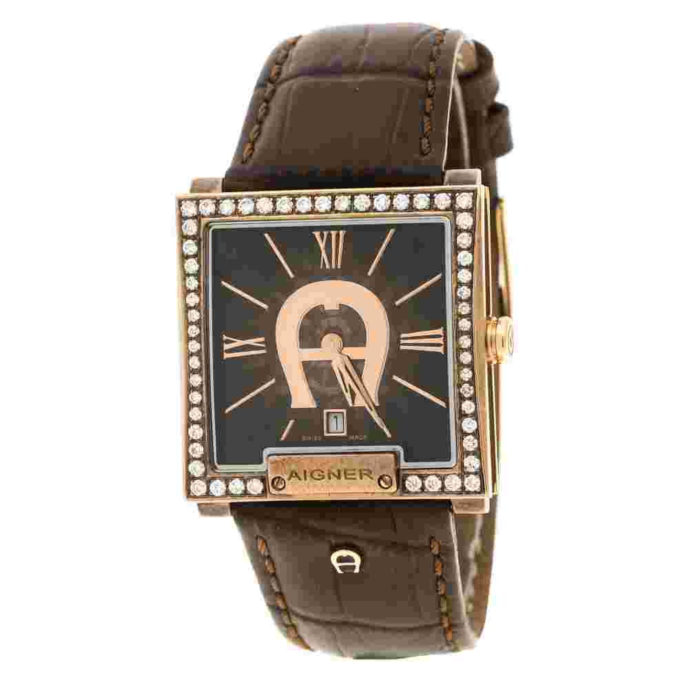 Aigner Brown Stainless Steel Aftermarket Diamonds Torino A27000 Men's Wristwatch 36.5MM