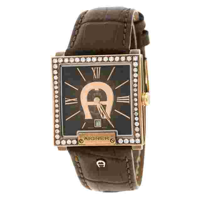 Aigner Brown Stainless Steel Aftermarket Diamonds Torino A27000 Men's Wristwatch 36.5MM