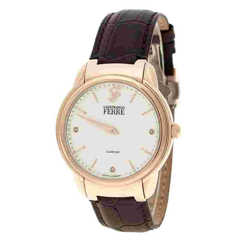 Gianfranco Ferre White Dial Rose Gold Plated Steel Men's Wristwatch 40 mm