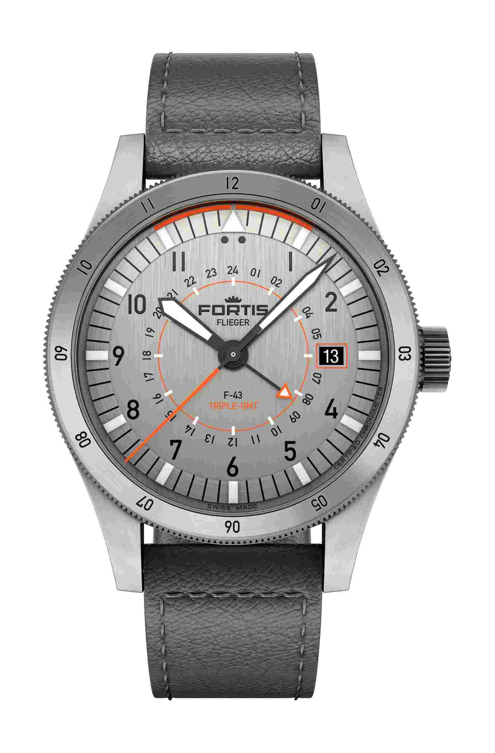 Fortis
Flieger F-43 Triple GMT Titanium Orange