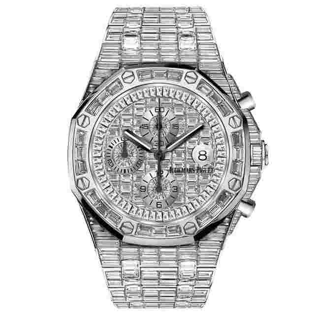 Audemars Piguet Royal Oak Offshore 18 Carat White Gold Baguette Diamond Paved Dial Automatic Men's Watch 26473BC.ZZ.8043BC.01