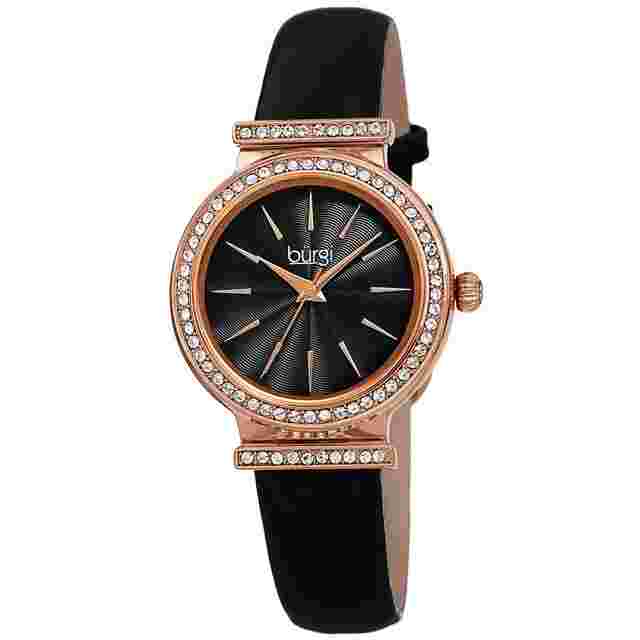 Burgi Black Dial Black Leather Ladies Watch BUR230BK