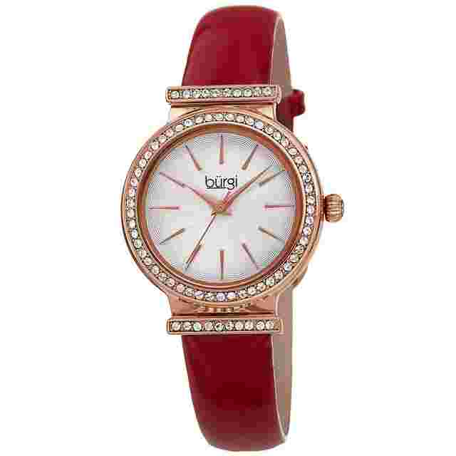 Burgi Silver Dial Red Leather Ladies Watch BUR230RD