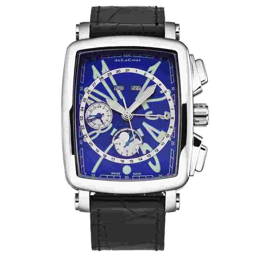 deLaCour Vialarga Chronograph GMT Automatic Moon Phase Day-Night Blue Dial Men's Watch WAST1026-BLU