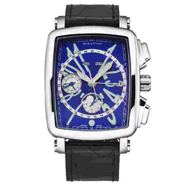 deLaCour Vialarga Chronograph GMT Automatic Moon Phase Day-Night Blue Dial Men's Watch WAST1026-BLU