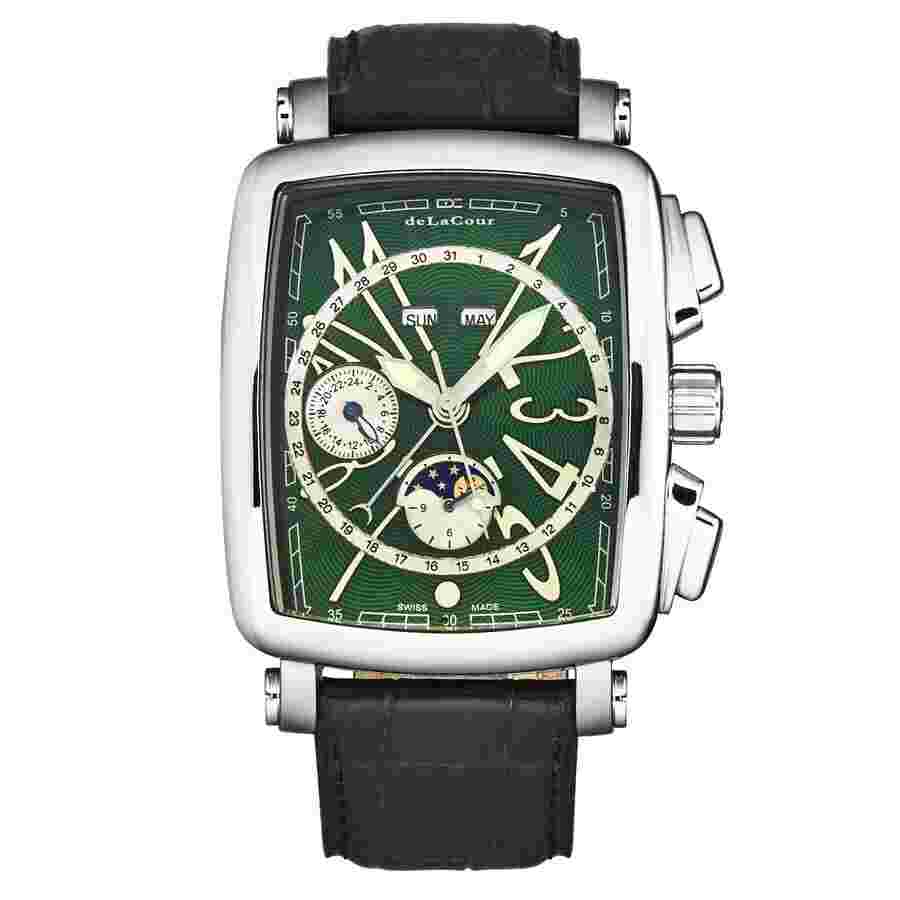 deLaCour Vialarga Chronograph GMT Automatic Moon Phase Day-Night Green Dial Men's Watch WAST1026-GRN