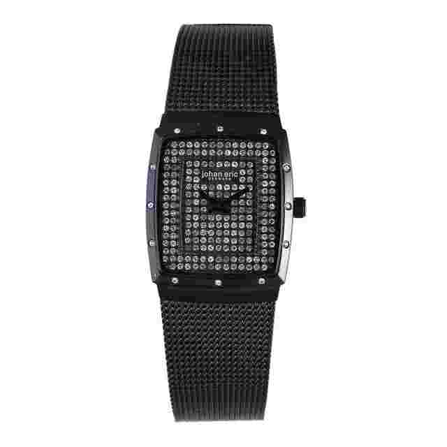 Johan Eric Tondor Tonneau Black IP Steel Pave Crystal Ladies Watch JE1006-13-007.16