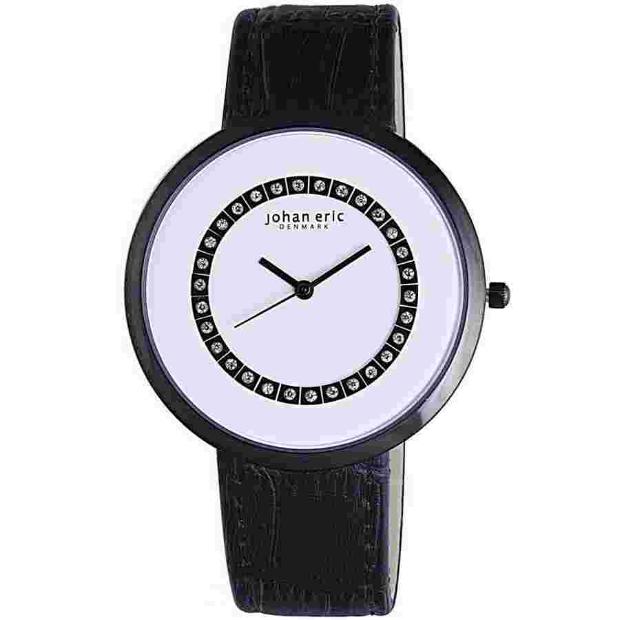 Johan Eric Vejle Black IP Steel Black Leather White Dial Ladies Watch JE5002-13-007