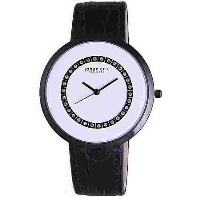 Johan Eric Vejle Black IP Steel Black Leather White Dial Ladies Watch JE5002-13-007