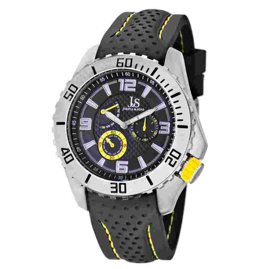 Joshua and Sons Multi-Function Black and Yellow Silicone Strap Men's Watch JS53YL