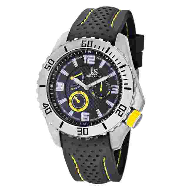 Joshua and Sons Multi-Function Black and Yellow Silicone Strap Men's Watch JS53YL