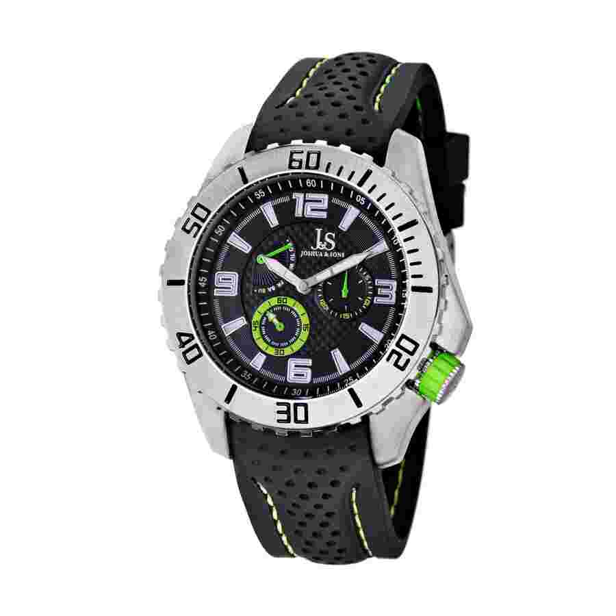 Joshua and Sons Multi-Function Black Dial Black Silicone Strap Men's Watch JS53GN