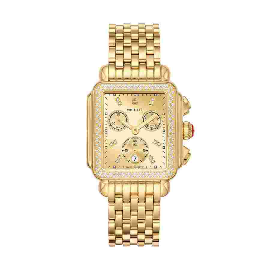 Michele Deco Chronograph Quartz Diamond Gold Dial Ladies Watch MWW06A000806